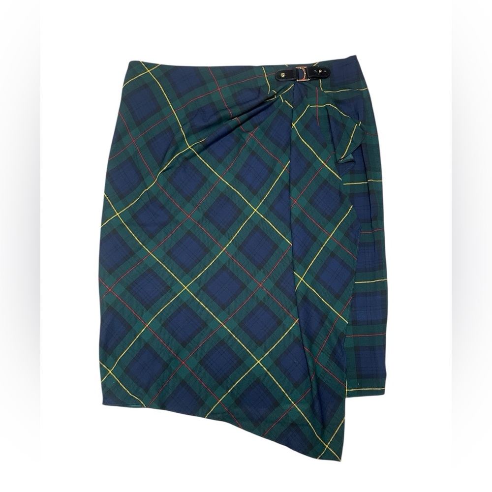 Lauren Ralph Lauren Tartan Wrap Midi Skirt - Navy and Forest